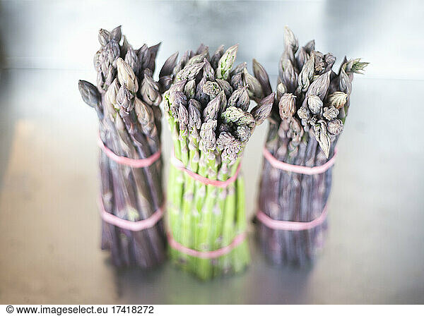 Bundles of freshly picked asparagus