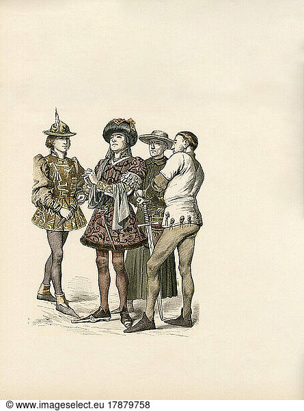 Burgundian Costumes  mid-15th Century  Illustration  The History of Costume  Braun & Schneider  Munich  Germany  1861-1880