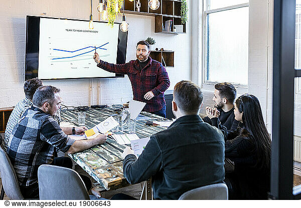 Businessman giving presentation and having meet with colleagues