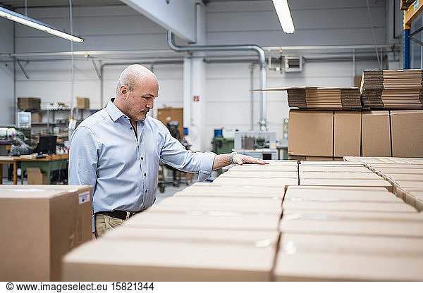 Businessman in a factory storage