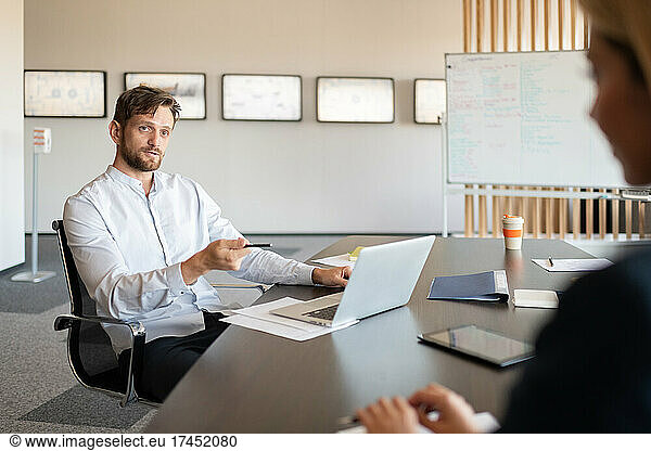 Businessman recruiting new employee in office