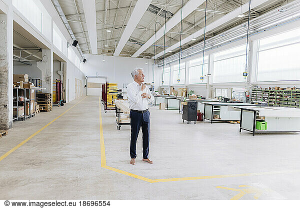 Businessman standing on floor in factory