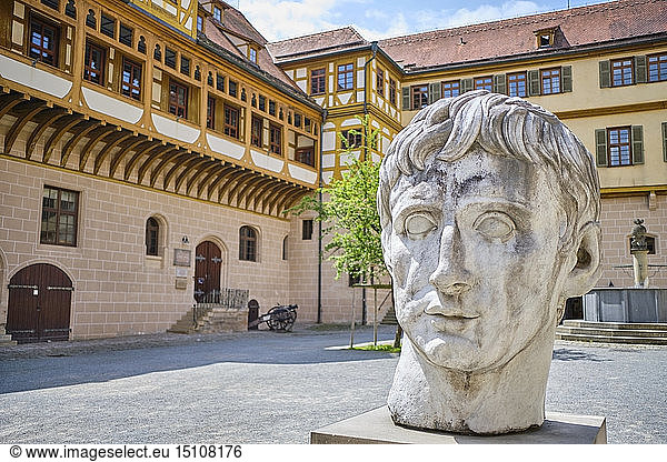 Bust in the courtyard of Hohentuebingen castle  Tuebingen  Baden-Wuerttemberg  Germany