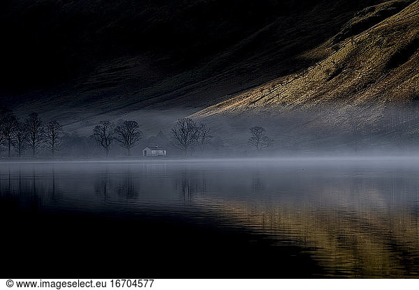 Buttermere reflecting a misty morning
