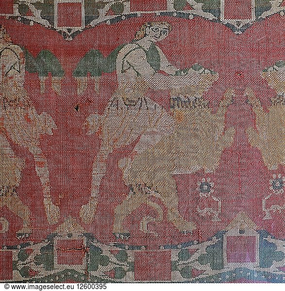 Byzantine silk with a motif of a hero and lion. Artist: Unknown