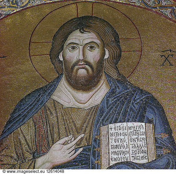 Byzantinisches Mosaik von Christus Pantokrator  11. Jahrhundert. Künstler: Unbekannt