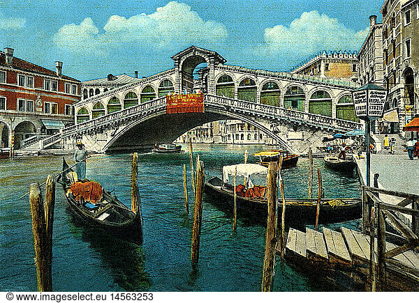C  Geo. hist.  Italien  StÃ¤dte  Venedig  BrÃ¼cken  RialtobrÃ¼cke  Fotopostkarte  um 1963