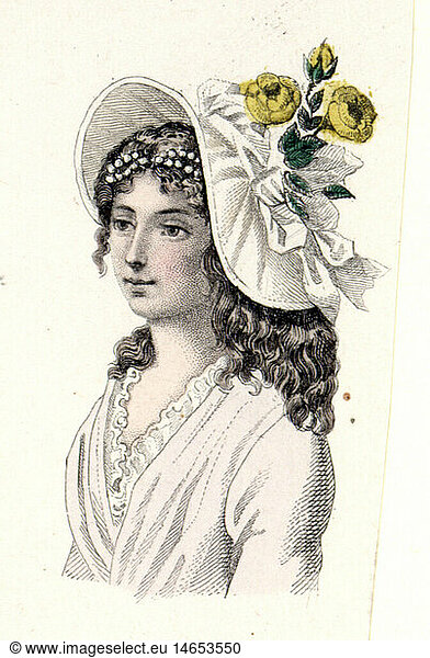 C  SG hist.  Mode  18. Jahrhundert  Frau mit Sommerhut  1797