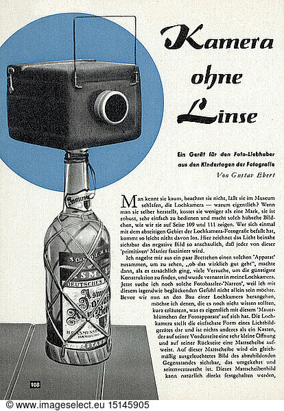 C  SG hist.  Presse  Zeitschriften  'Hobby'  Artikel 'Kamera ohne Linse'  Heft 2  Stuttgart  Februar 1957