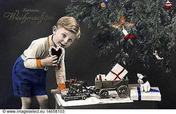 C  SG hist.  Weihnachten  Junge mit Geschenken unter Christbaum  Postkarte  Anfang 20. Jahrhundert C, SG hist., Weihnachten, Junge mit Geschenken unter Christbaum, Postkarte, Anfang 20. Jahrhundert,