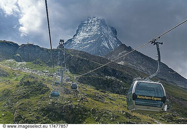 Cable car before the Matterhorn mountain  Zermatt  Switzerland  Europe