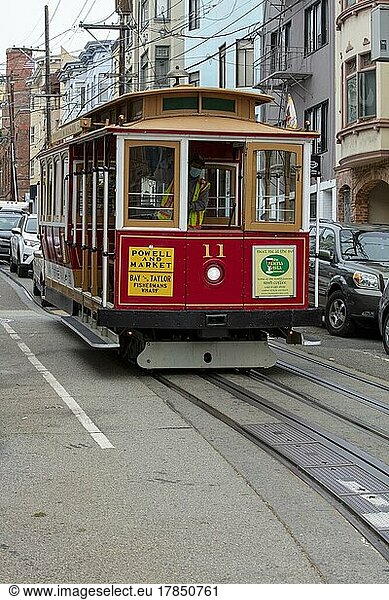 Cable Car  historic tram  Powell and Market to Bay and Taylor  San Francisco  California  USA  North America