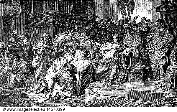 Caesar  Gaius Julius  13.7.100 - 15.3.44 vChr.  rÃ¶m. Politiker  Ermordung  Xylografie  19. Jahrhundert Caesar, Gaius Julius, 13.7.100 - 15.3.44 vChr., rÃ¶m. Politiker, Ermordung, Xylografie, 19. Jahrhundert,