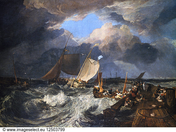 Calais Pier with French Poissards Preparing for Sea: an English Packet Arriving  1803. Artist: JMW Turner