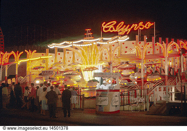 Calypso Amusement Park Ride at Night  Coney  Island  New York  USA  August 1961