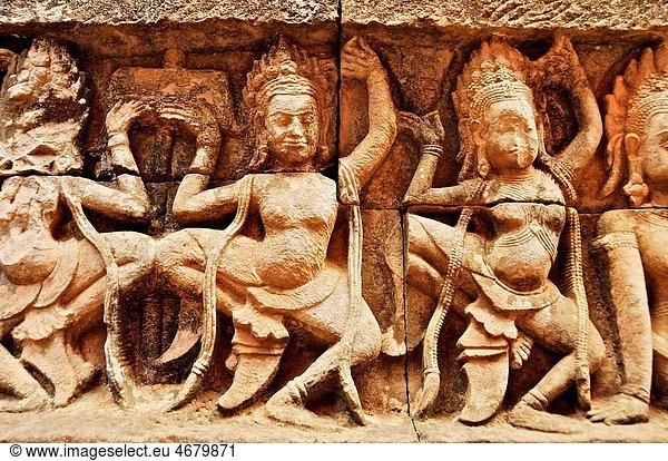 Cambodia  Siem Reap Province  Angkor site listed as World Heritage by UNESCO  bas relief detail of the terrace of the Leper King