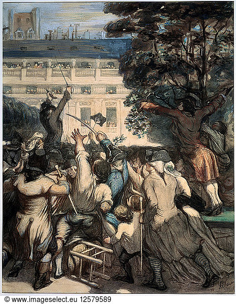 Camille Desmoulins in the Palais Royal Gardens  1848-1849. Artist: Honoré Daumier