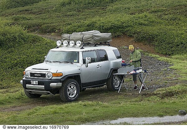 Camping by a small stream. Fj?rdur just north of Akureyri. Iceland.