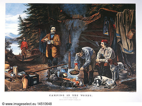 Camping in the Woods  Currier & Ives  Lithograph  1863