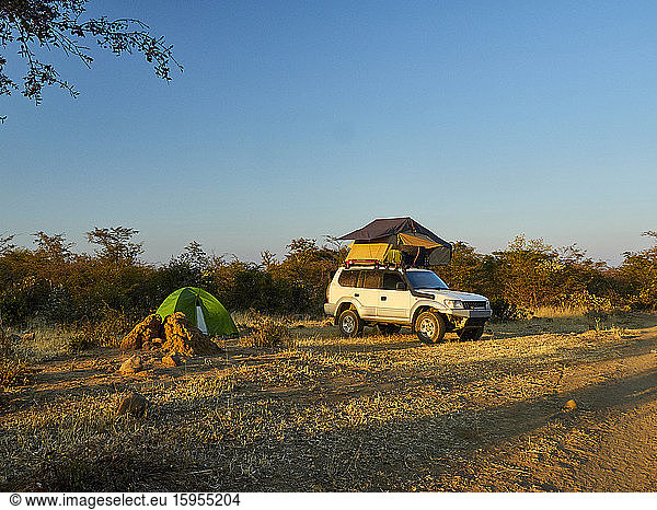 Camping with roof tent on off-road vehicle  Angola
