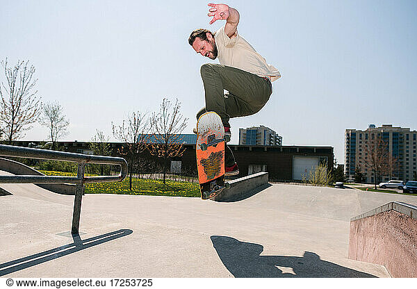 Canada  Ontario  Kingston  Man skateboarding in skate park