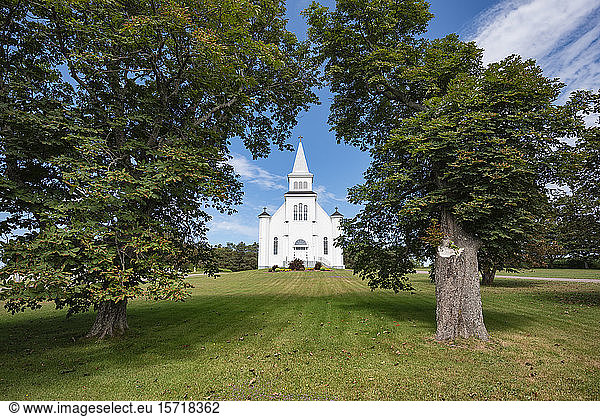 Canada  Prince Edward Island  Saint Peters Bay  Green lawn in front of Saint Peters Church