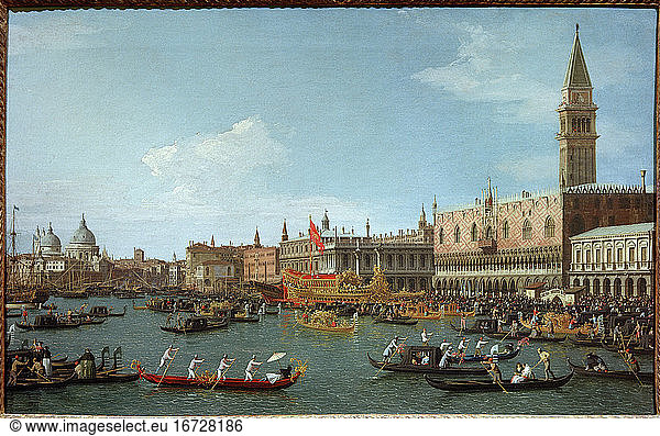 Canal  Antonio called Canaletto;
Italian painter;
(1697–1768). “Il Bucintoro (Venice  Italy)  c. 1750. Oil on canvas  57 × 93cm.
Inv. No. 1962.1
Madrid  Thyssen-Bornemisza Museum.