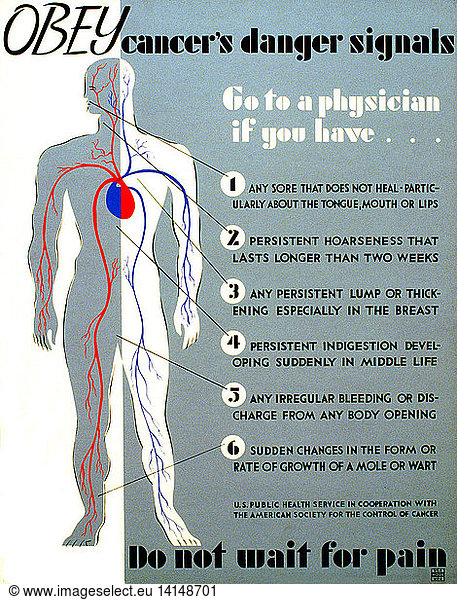 Cancer's Danger Signals  FAP Poster  1938