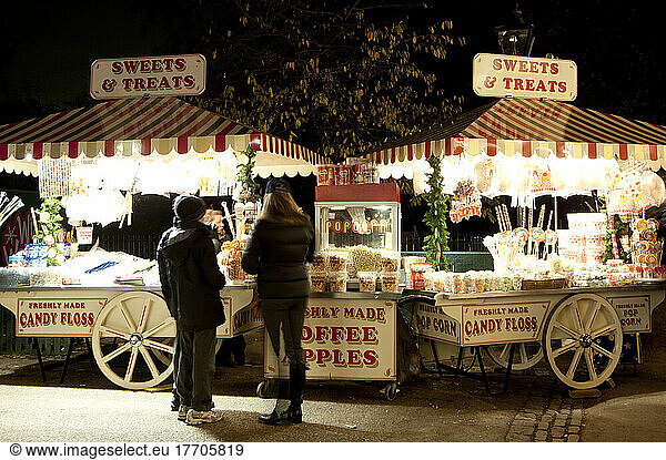 Candy Shop In Hyde Park's Winter Wonderland At Night  London  Uk