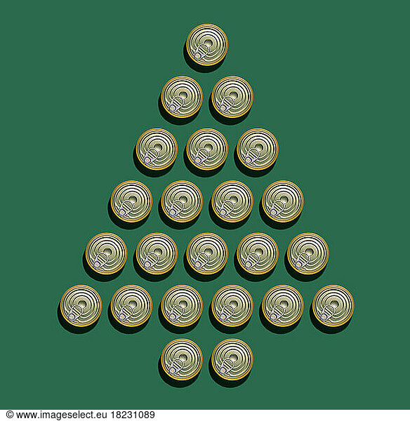 Cans arranged into shape of tree