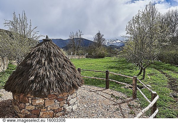 Cantabrian landscapes: typical pastoral hut of Babia region in Torre de Babia (Leon province  region of Castilla y Leon  Spain)