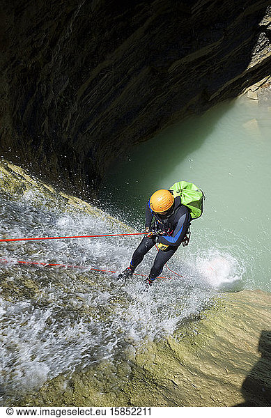Canyoneering Lucas Canyon in Tena Valley Pyrenees.