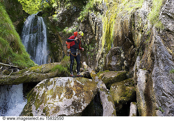 Canyoneering Sharrumbant de Anaye Canyon in Lescun Valley Pyrenees.