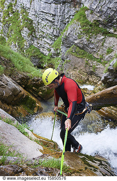 Canyoneering Sharrumbant de Anaye Canyon in Lescun Valley Pyrenees.