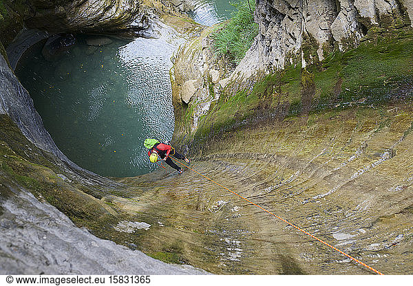 Canyoning Furco Canyon in Pyrenees.
