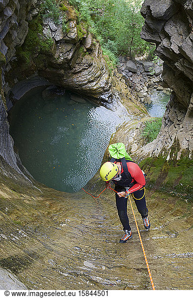 Canyoning Furco Canyon in Pyrenees.