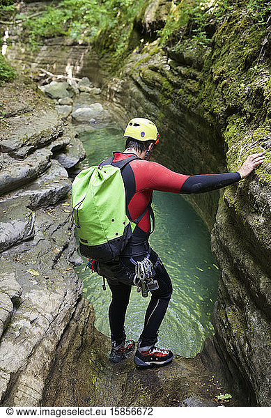 Canyoning Furco Canyon in Pyrenees.