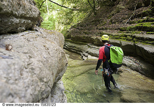 Canyoning Furco Canyon in Pyrenees.
