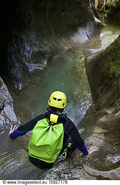 Canyoning Gloces Canyon in Pyrenees.