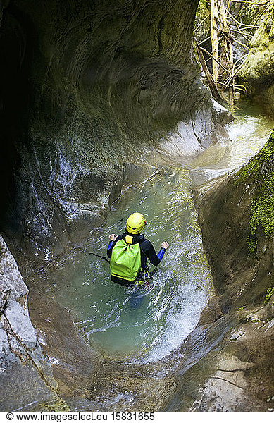 Canyoning Gloces Canyon in Pyrenees.