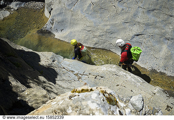 Canyoning Gloces Canyon in Pyrenees.