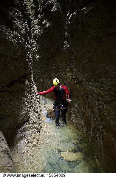Canyoning Gloces Canyon in Pyrenees.