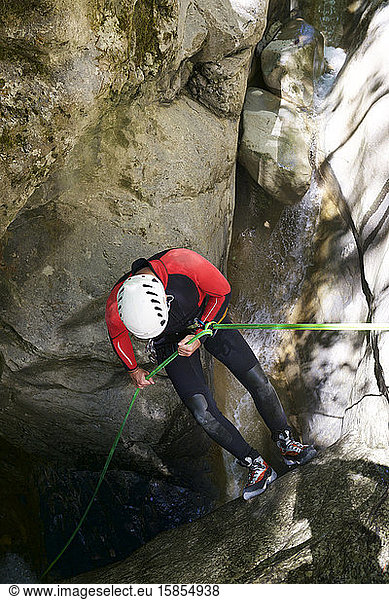 Canyoning Gloces Canyon in Pyrenees.