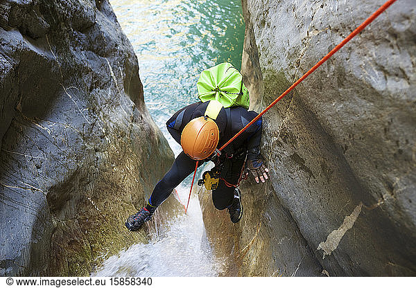 Canyoning Gorgol Canyon in Pyrenees.