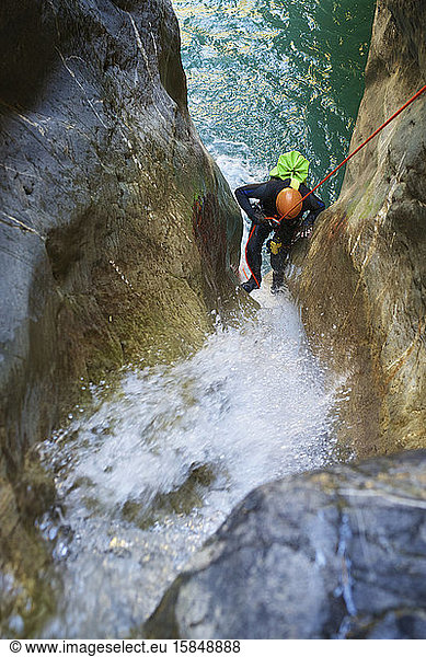 Canyoning Gorgol Canyon in Pyrenees.