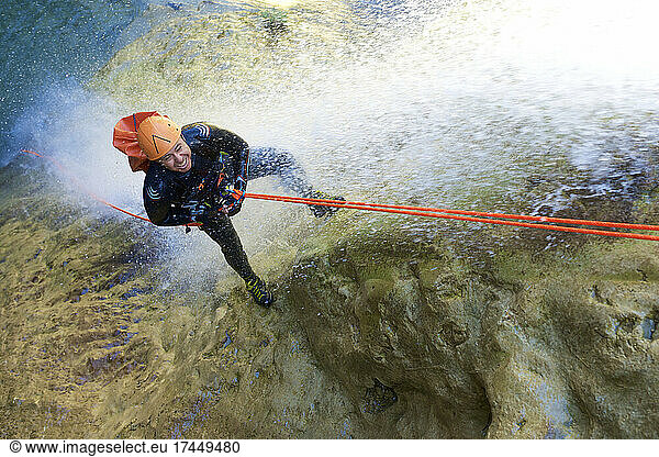 Canyoning Lucas Canyon in Tena Valley  Pyrenees  Spain.