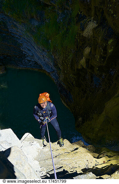 Canyoning Lucas Canyon in Tena Valley  Pyrenees  Spain.