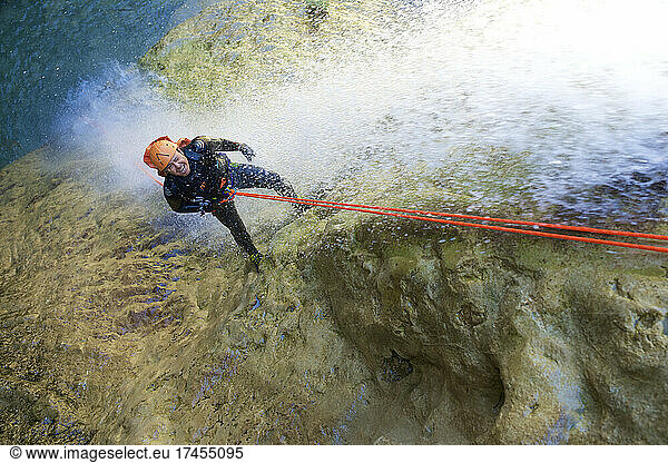 Canyoning Lucas Canyon in Tena Valley  Pyrenees  Spain.