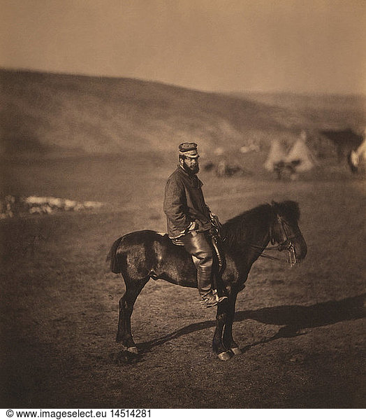 Captain Inglis  5th Dragoon Guards  Portrait Sitting on Horse  Crimean War  Crimea  Ukraine  by Roger Fenton  1855