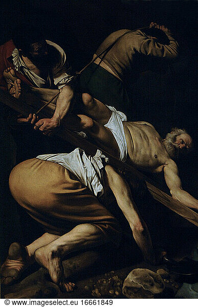 Caravaggio (1571-1610). Italienischer Maler. Die Kreuzigung des Heiligen Petrus  1601. Gemalt für die Cerasi-Kapelle von Santa Maria del Popolo in Rom  Italien.